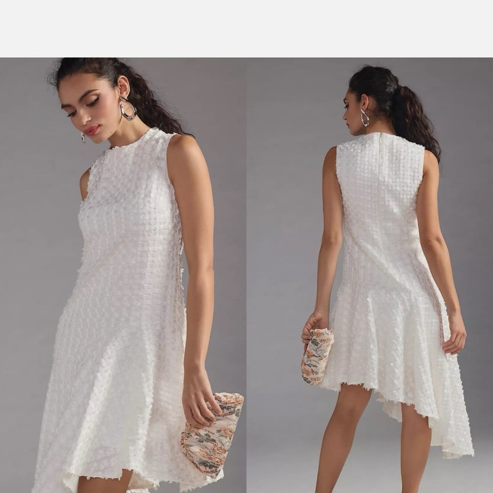 New Eva Franco Anthropologie White Textured Asymmetrical Dress